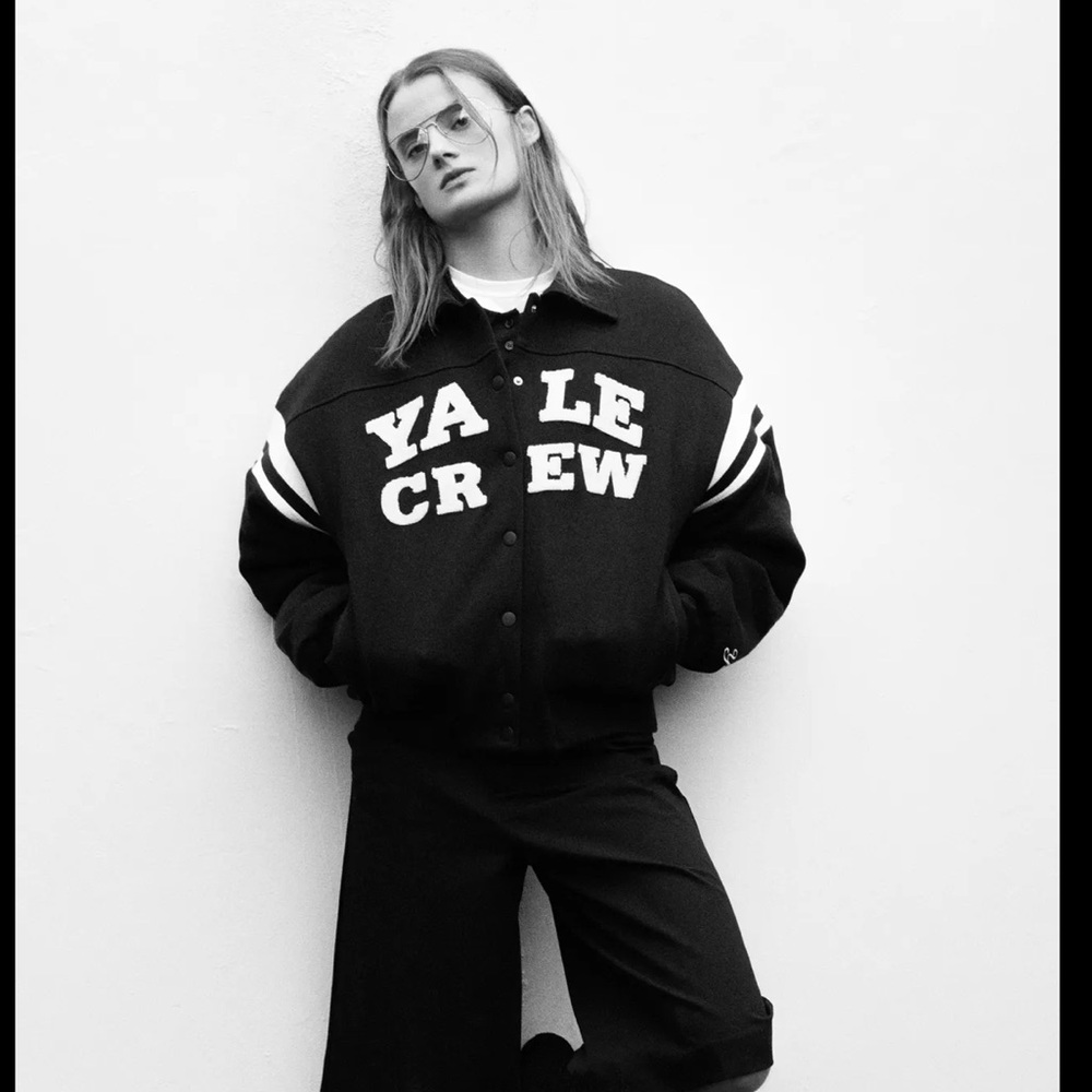 Zara “YALE” Navy and White Bomber Jacket - Picture 3 of 7